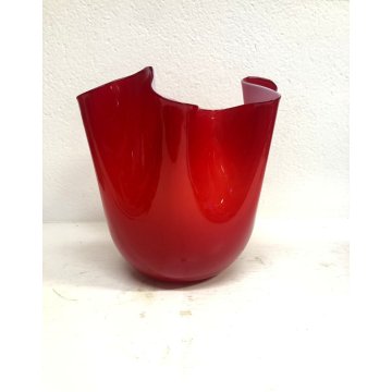 VASO FAZZOLETTO DESIGN F. Bianconi Venini VETRO MURANO 23 cm/h ROSSO/ROSA 2010