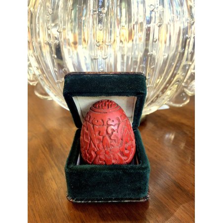 PORTAFORTUNA UOVO CINESE LACCA di CINABRO vecchio Chinese lucky egg