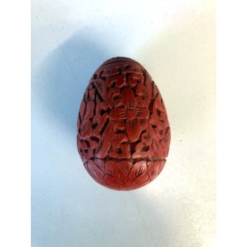 PORTAFORTUNA UOVO CINESE LACCA di CINABRO vecchio Chinese lucky egg