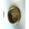 ANTICA COPPIA MINIATURA OVALE cornice oro PAESAGGIO dipinto olio FIRMATE h 22 cm