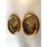 ANTICA COPPIA MINIATURA OVALE cornice oro PAESAGGIO dipinto olio FIRMATE h 22 cm