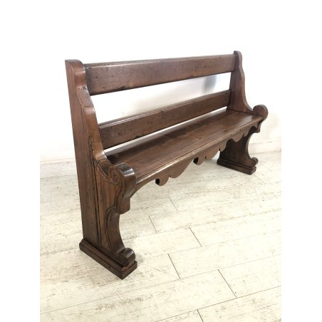 ANTICA PANCA con SCHIENALE DECORO INTAGLIATO LEGNO ABETE 135x30x85 cm EPOCA '800