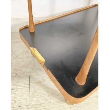 CARRELLO BAR ESPOSITORE ROTELLE DESIGN ANNI 60 LEGNO OTTONE VINTAGE 2 RIPIANI