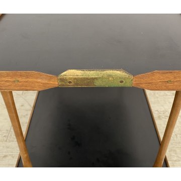 CARRELLO BAR ESPOSITORE ROTELLE DESIGN ANNI 60 LEGNO OTTONE VINTAGE 2 RIPIANI
