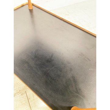 CARRELLO BAR ESPOSITORE ROTELLE DESIGN ANNI 60 LEGNO OTTONE VINTAGE 2 RIPIANI