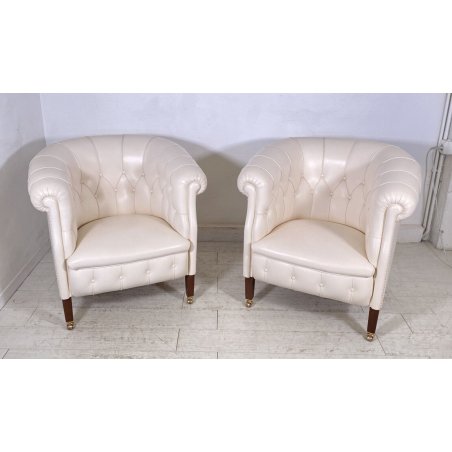 COPPIA POLTRONA RENZO FRAU FUMOIR CAPITONNE ANNI 60 LEGNO PELLE OTTONE