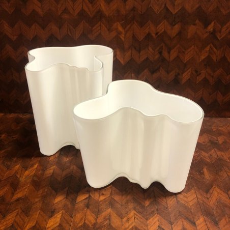SET 2 VASO VETRO  Savoy Vase DESIGN Alvar Aalto Aino OPAL WHITE 16 cm/h  20 cm/h