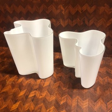 SET 2 VASO VETRO  Savoy Vase DESIGN Alvar Aalto Aino OPAL WHITE 16 cm/h  20 cm/h