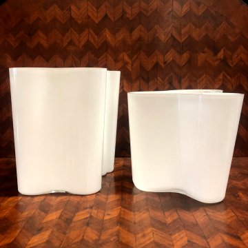 SET 2 VASO VETRO  Savoy Vase DESIGN Alvar Aalto Aino OPAL WHITE 16 cm/h  20 cm/h