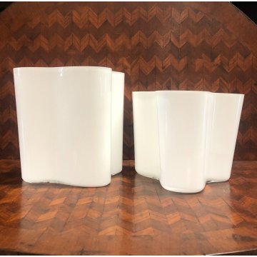 SET 2 VASO VETRO  Savoy Vase DESIGN Alvar Aalto Aino OPAL WHITE 16 cm/h  20 cm/h