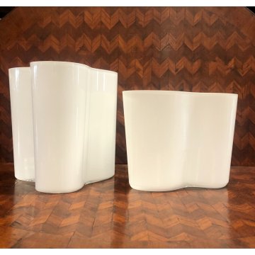 SET 2 VASO VETRO  Savoy Vase DESIGN Alvar Aalto Aino OPAL WHITE 16 cm/h  20 cm/h