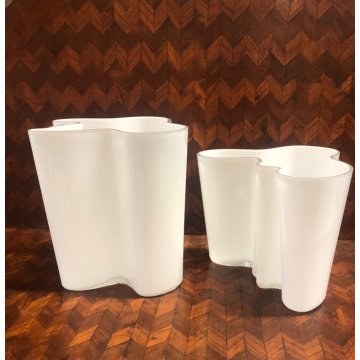 SET 2 VASO VETRO  Savoy Vase DESIGN Alvar Aalto Aino OPAL WHITE 16 cm/h  20 cm/h