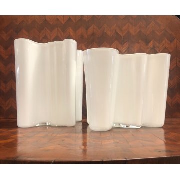 SET 2 VASO VETRO  Savoy Vase DESIGN Alvar Aalto Aino OPAL WHITE 16 cm/h  20 cm/h