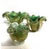 SET 3 VASO VETRO MURANO SOFFIATO BLOWN GLASS VERDE ORO BAROVIER & TOSO '40