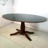 TAVOLO OVALE LEGNO NOCE VETRO VERDE 1 GAMBA TORNITA DESIGN ATTR. Paolo Buffa '40