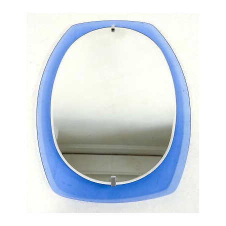 SPECCHIERA DESIGN VECA VETRO CRISTALLO BLU SPECCHIO FIRMATO MADE IN ITALY 1960