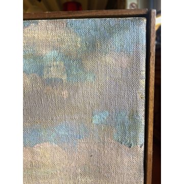 ANTICO GRANDE QUADRO DIPINTO OLIO PAESAGGIO MARINA Giappone ALLEVAMENTO OSTRICHE