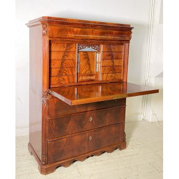 ANTICO SECRETAIRE BIEDERMEIER DOPPIO CORPO 1800 NOCE MOGANO RIBALTA SCRITTOIO