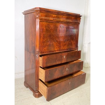 ANTICO SECRETAIRE BIEDERMEIER DOPPIO CORPO 1800 NOCE MOGANO RIBALTA SCRITTOIO