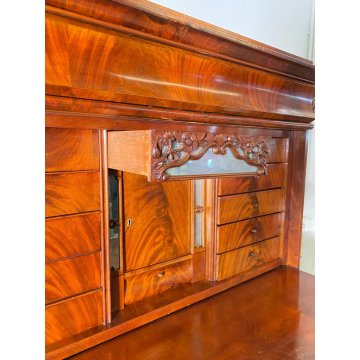 ANTICO SECRETAIRE BIEDERMEIER DOPPIO CORPO 1800 NOCE MOGANO RIBALTA SCRITTOIO