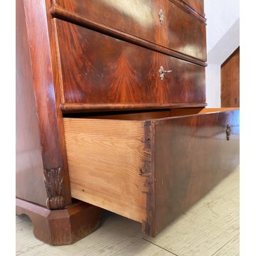 ANTICO SECRETAIRE BIEDERMEIER DOPPIO CORPO 1800 NOCE MOGANO RIBALTA SCRITTOIO