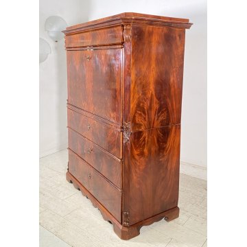 ANTICO SECRETAIRE BIEDERMEIER DOPPIO CORPO 1800 NOCE MOGANO RIBALTA SCRITTOIO