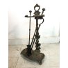 ANTICO SET 2 UTENSILI + PORTA ATTREZZI CAMINO BRONZO FIREPLACE STAND TOOL SET