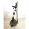ANTICO SET 2 UTENSILI + PORTA ATTREZZI CAMINO BRONZO FIREPLACE STAND TOOL SET