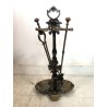 ANTICO SET 2 UTENSILI + PORTA ATTREZZI CAMINO BRONZO FIREPLACE STAND TOOL SET