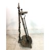 ANTICO SET 2 UTENSILI + PORTA ATTREZZI CAMINO BRONZO FIREPLACE STAND TOOL SET