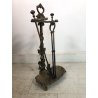ANTICO SET 2 UTENSILI + PORTA ATTREZZI CAMINO BRONZO FIREPLACE STAND TOOL SET