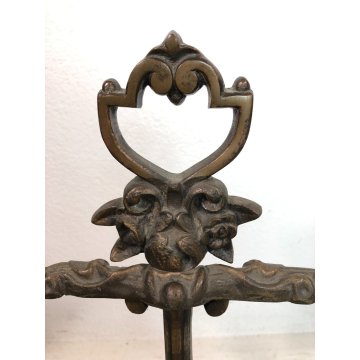 ANTICO SET 2 UTENSILI + PORTA ATTREZZI CAMINO BRONZO FIREPLACE STAND TOOL SET