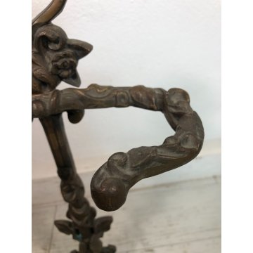 ANTICO SET 2 UTENSILI + PORTA ATTREZZI CAMINO BRONZO FIREPLACE STAND TOOL SET