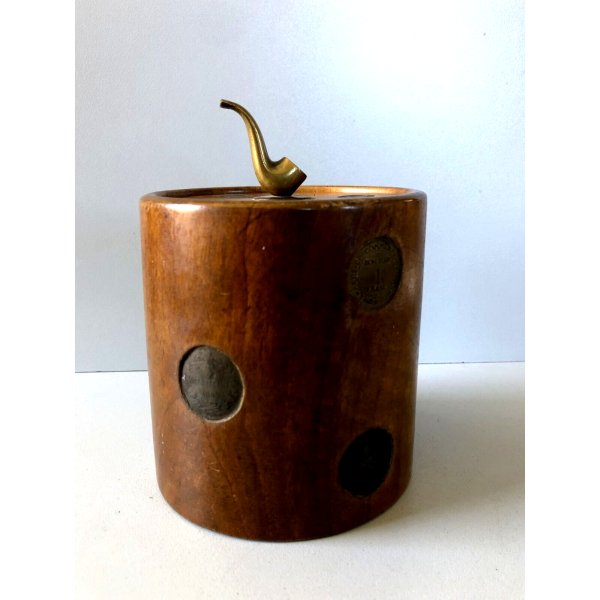 SCATOLA PORTA TABACCO VINTAGE PIPA OTTONE LEGNO MASSICCIO TORNITO