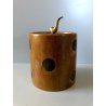 SCATOLA PORTA TABACCO VINTAGE PIPA OTTONE LEGNO MASSICCIO TORNITO DECORO MONETE