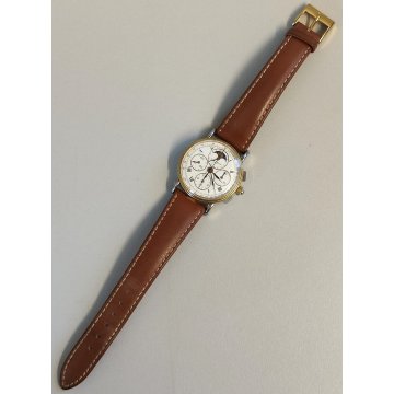 Baume & Mercier 1830 Acciaio Oro OROLOGIO POLSO Chrono Fasi Lunari WRIST WATCH