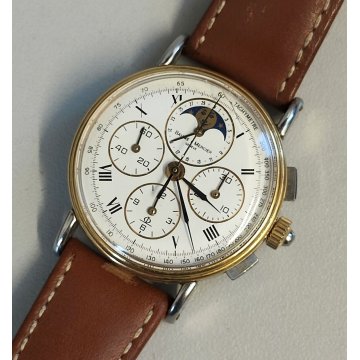 Baume & Mercier 1830 Acciaio Oro OROLOGIO POLSO Chrono Fasi Lunari WRIST WATCH