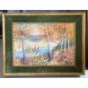 QUADRO DIPINTO OLIO TELA Pallanza PAESAGGIO BOSCO BETULLE LAGO CREPUSCOLO 1948