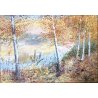 QUADRO DIPINTO OLIO TELA Pallanza PAESAGGIO BOSCO BETULLE LAGO CREPUSCOLO 1948