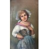 QUADRO DIPINTO OLIO COPIA D'AUTORE Fanciulla abito tradizionale PETROCELLI '900