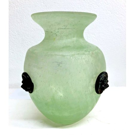 GRANDE VASO VINTAGE La Murrina VETRO MURANO SCAVO VERDE MASCHERONI LEONE '900