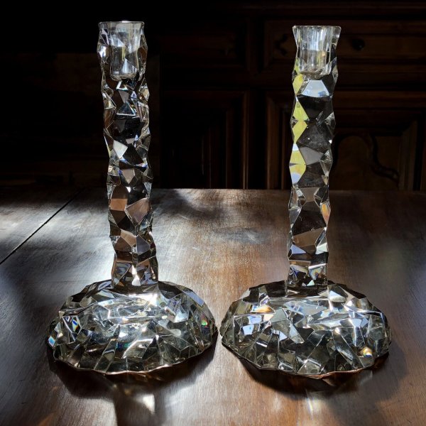 COPPIA CANDELIERE VETRO MURANO GLASS  Archimede Seguso CANDLE HOLDER FIRMA '80