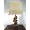 LAMPADA TAVOLO VINTAGE Foo Dog TABLE LAMP LEGNO RESINA OTTONE PARALUME 81,5 cm/h