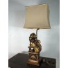 LAMPADA TAVOLO VINTAGE Foo Dog TABLE LAMP LEGNO RESINA OTTONE PARALUME 81,5 cm/h