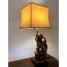 LAMPADA TAVOLO VINTAGE Foo Dog TABLE LAMP LEGNO RESINA OTTONE PARALUME 81,5 cm/h