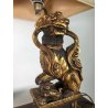 LAMPADA TAVOLO VINTAGE Foo Dog TABLE LAMP LEGNO RESINA OTTONE PARALUME 81,5 cm/h