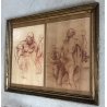 QUADRO COPPIA DISEGNO PREPARATORIO SANGUIGNA NUDO STUDIO CORPO UMANO H. L '33