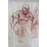 QUADRO COPPIA DISEGNO PREPARATORIO SANGUIGNA NUDO STUDIO CORPO UMANO H. L '33