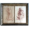 QUADRO COPPIA DISEGNO PREPARATORIO SANGUIGNA STUDIO FIGURA FEMMINILE H. L. 1933