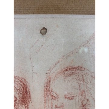 QUADRO COPPIA DISEGNO PREPARATORIO SANGUIGNA STUDIO FIGURA FEMMINILE H. L. 1933